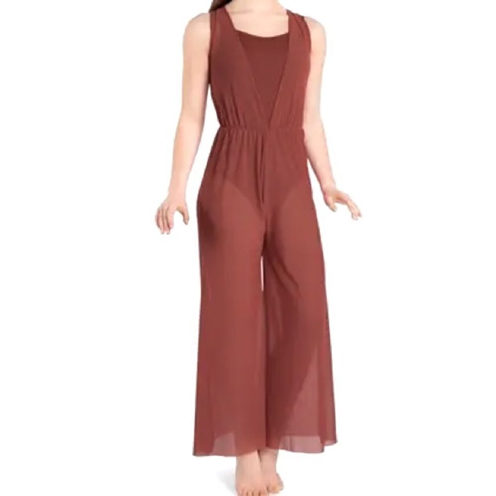 WEISSMAN Dance Costume mauve red Cowl Drape Power Mesh Jumpsuit SM12126 LC SA